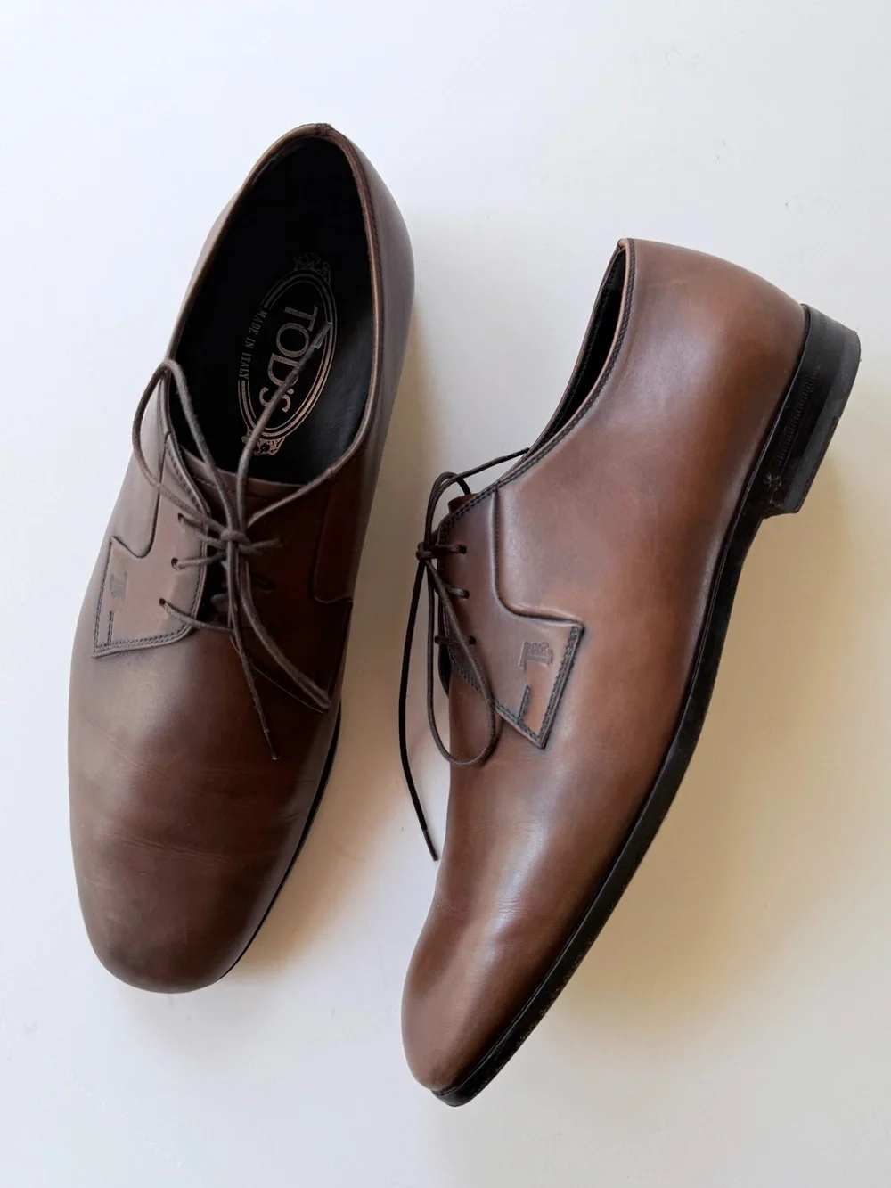 Tod's Smooth Leather Derby Lace-Up Plain Toe Dress Shoes in Brown Men’s Size 7